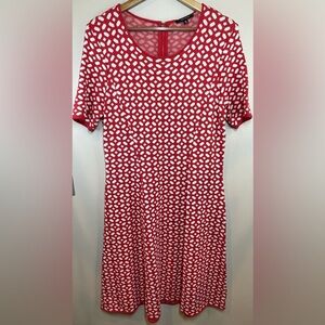 Pink Tartan Heavy Knit Red & White Design Short Sleeve Midi Dress Size XL